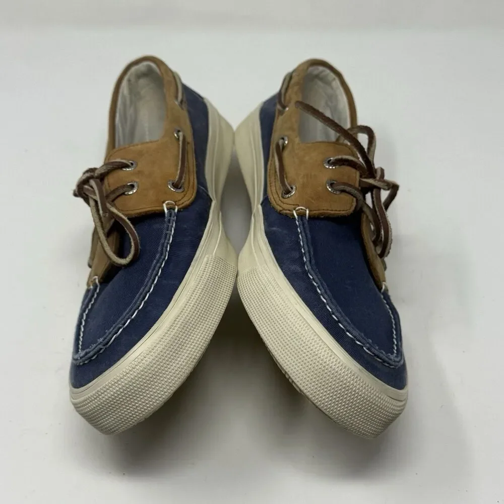 Sperry Top Sider Bahama Boat Shoes Mens 11 M Blue Brown Leather Canvas 2 Eye